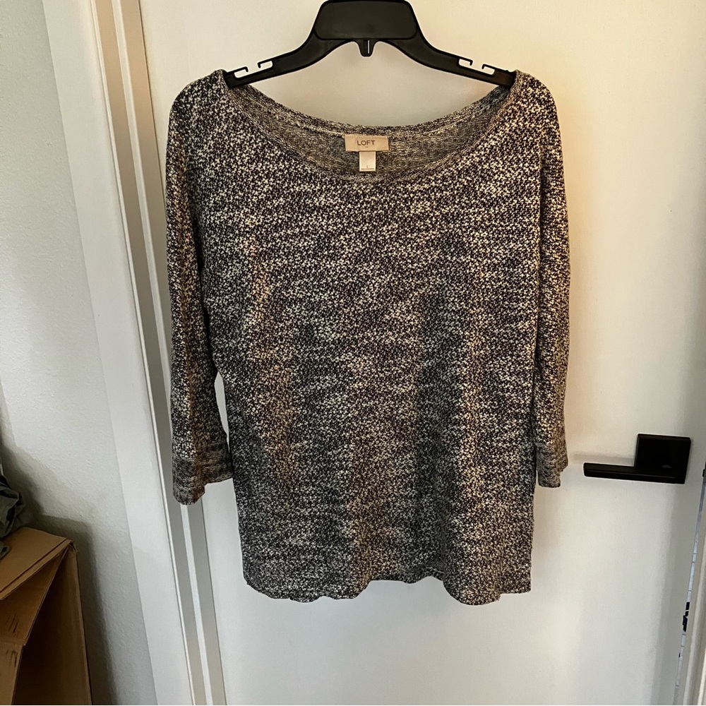 Anne Taylor LOFT Black and White Scoop Neck Sweater Size L